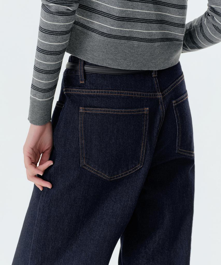 MUSINSA STANDARD WOMAN Женские базовые широкие джинсовые брюки [Глубокий индиго]