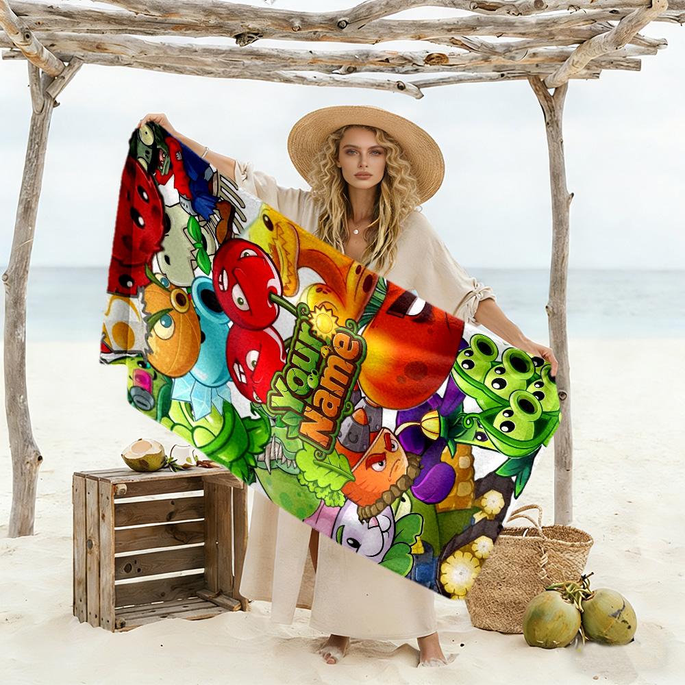 Plants Vs. Zombies Customizable Name Beach Towel High Absorbency Quick-Dry