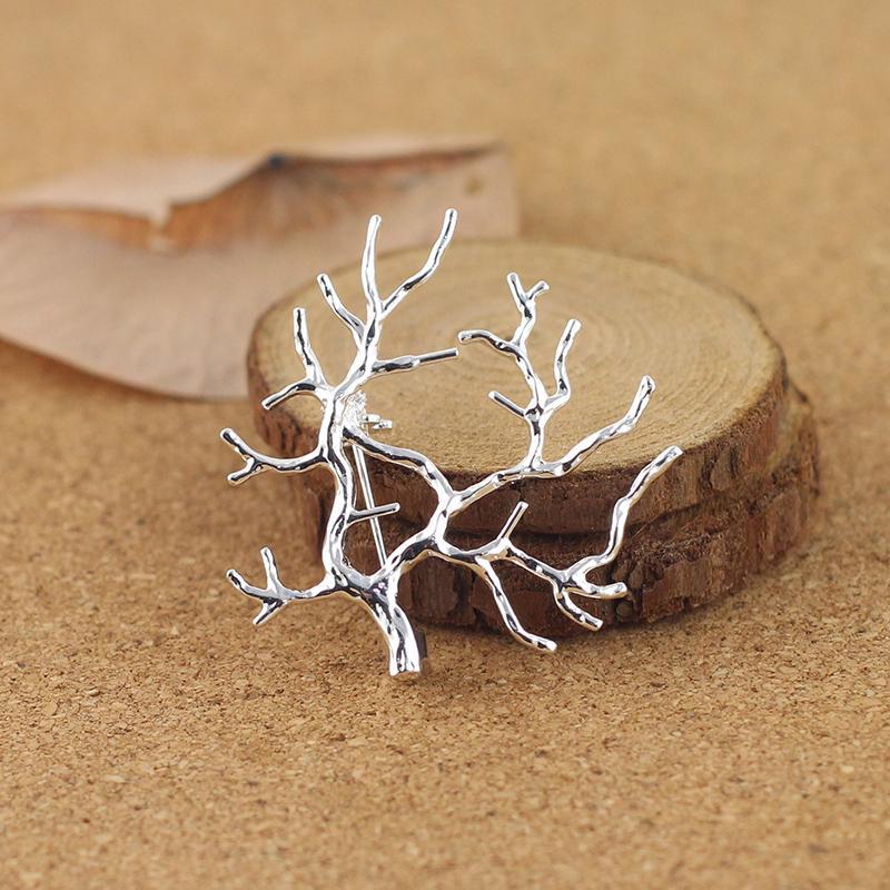 Forest Style Tree Branch Brooch: Handmade Gold & Silver Pin for Men and Women's Silk Scarf