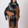 Tassel Plaid Wool Scarf Mohair Long Shawl Simple Winter Cashmere Scarves  Autumn Winter