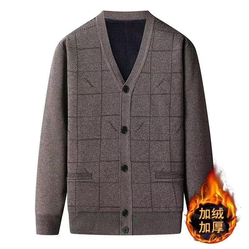 Теплая куртка Топы Осень Зима Среднего возраста Пожилые Мужской свитер Кардиган Бархатный Утолщенный Вязаный