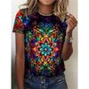 2025 Новая модная женская футболка с короткими рукавами, свободный летний топ с круглым вырезом и индивидуальным принтом