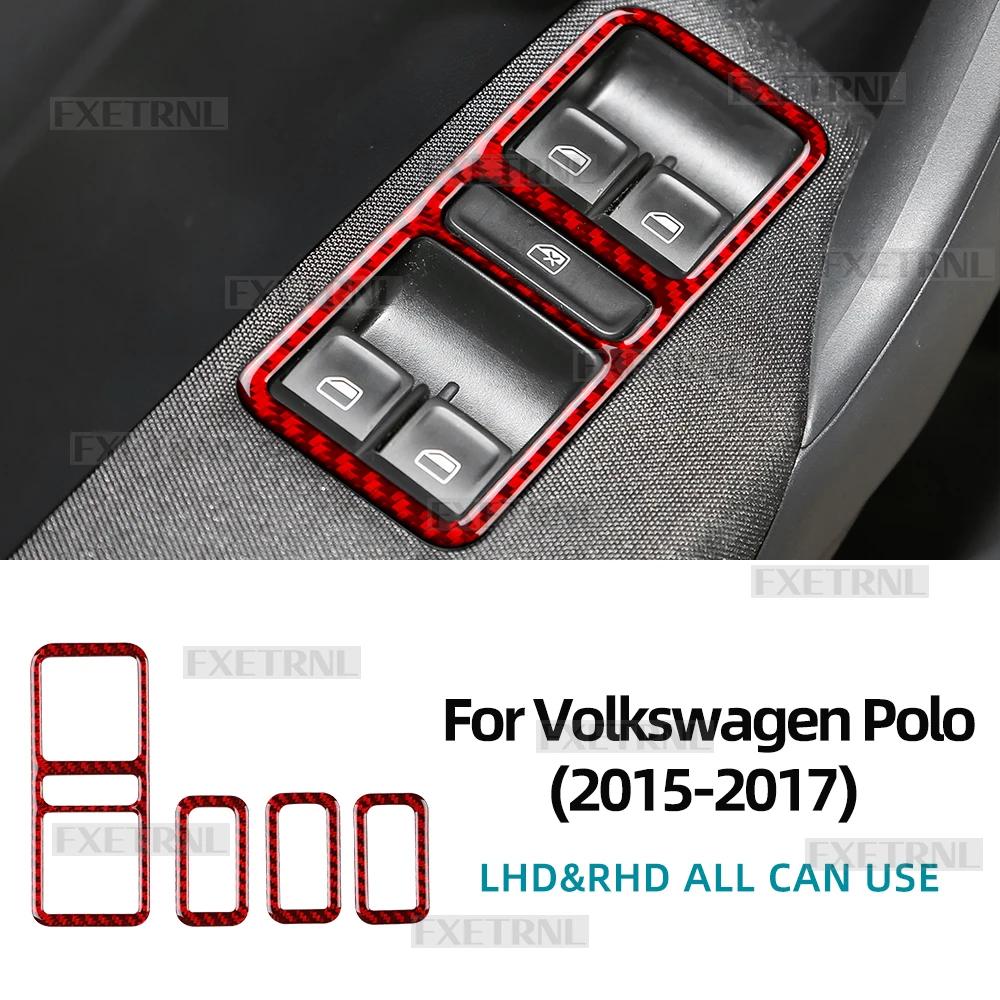 Window Lift Button Panel Real Soft Carbon Fiber Sticker For Volkswagen VW Polo MK5 6C 2015 2016 2017 LHD RHD Car Decor Trim