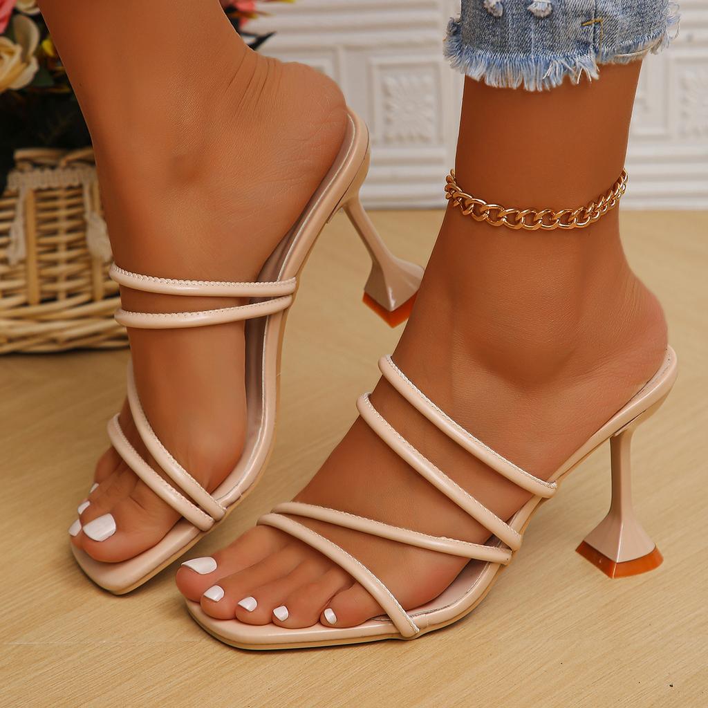 Новые модные туфли-стилеты с квадратным носком, шлепанцы с одним ремешком, женские