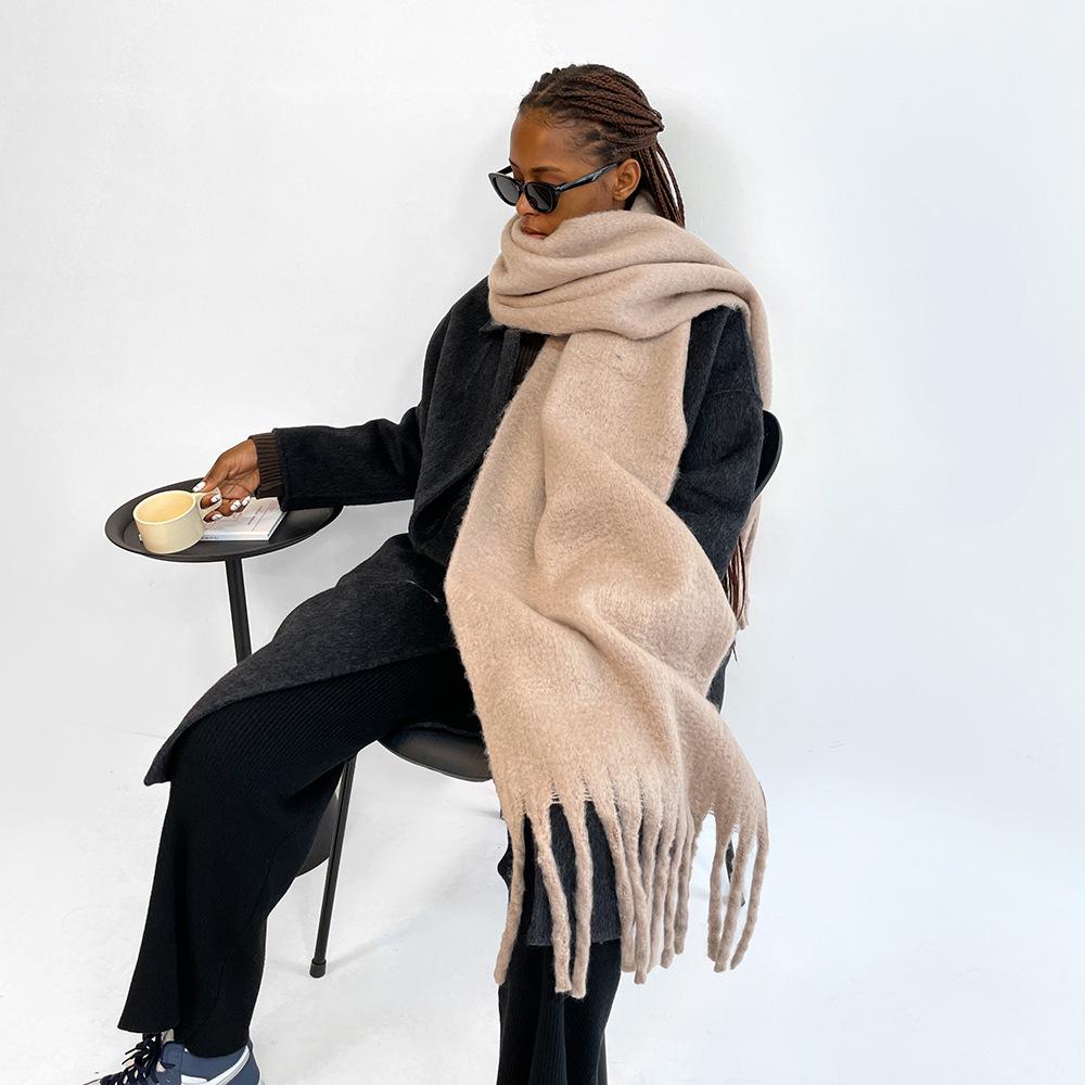 Solid Color Mohair Scarf Vacuum Packaging Warm Scarf Women's Shawl