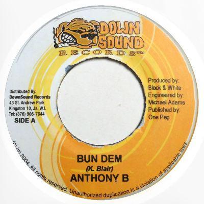 7-дюймовая пластинка ANTHONY B - Bun Dem NONE Down Sound Reco 2004 Ямайка Регги, Ска и Даб Б/У