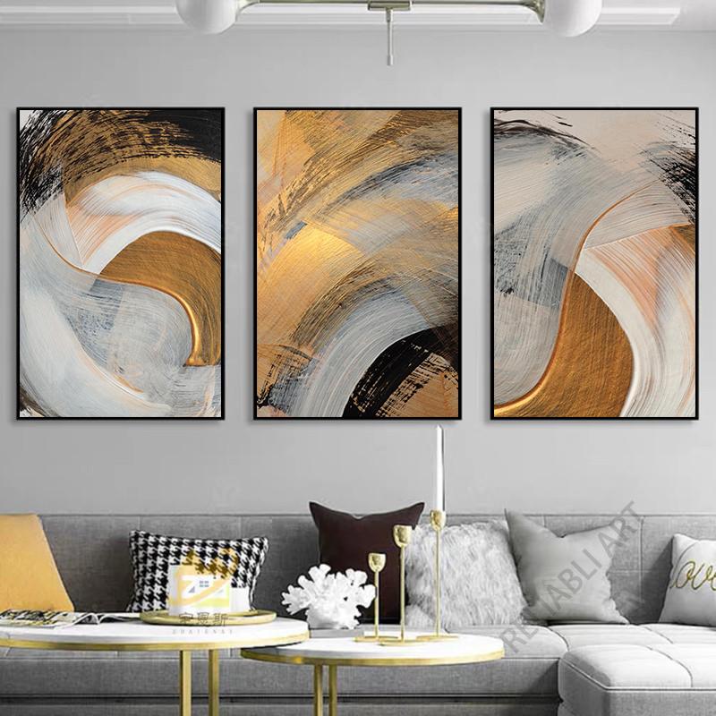 Современная золотая текстура масляной живописи, напечатанная на холсте, абстрактная золотая кисть, постеры и принты для декора гостиной