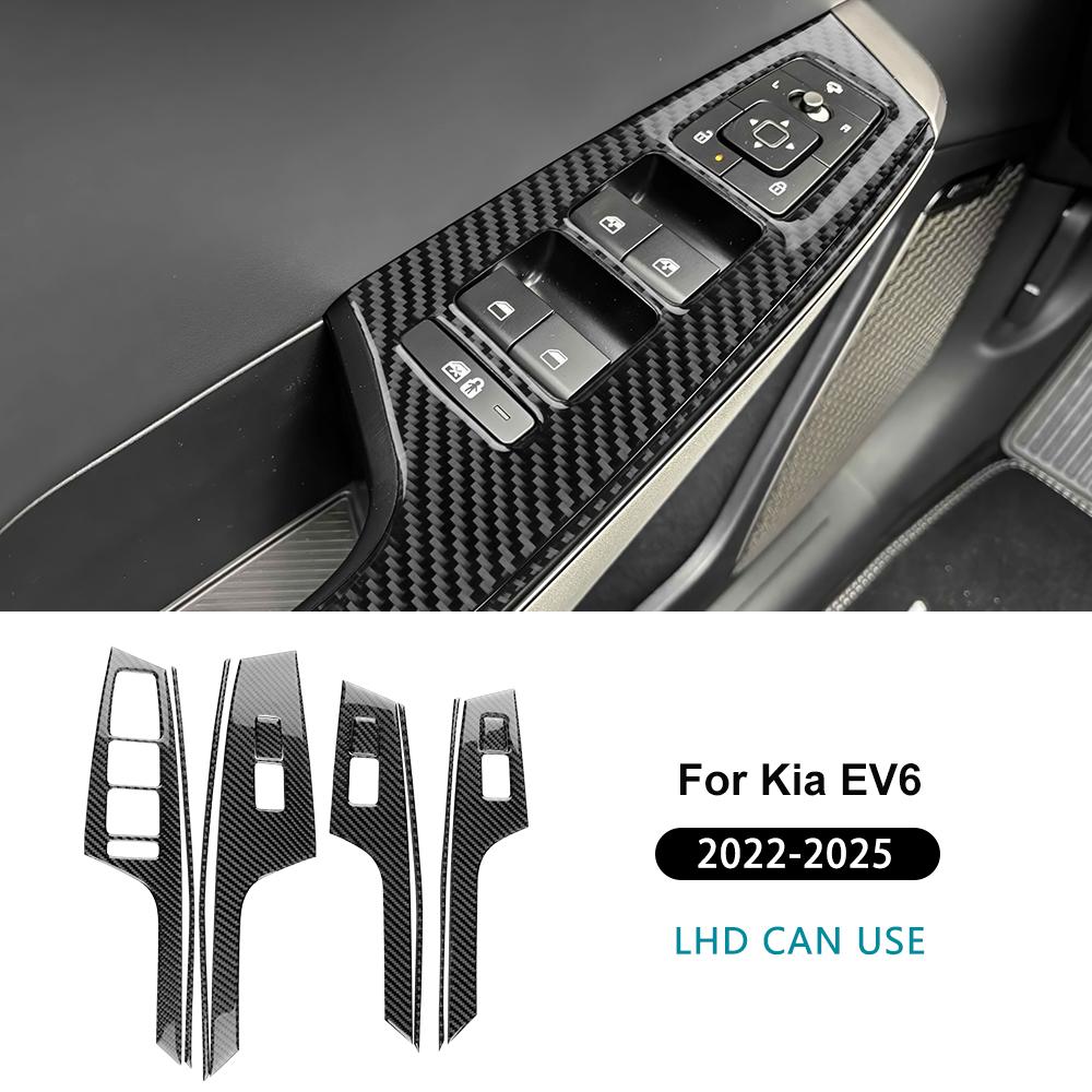 For Kia EV6 GT EV 2022 2023 2024 2025 Real Soft Carbon Fiber Sticker LHD RHD Car Window Lift Button Decor Frame Interior Trim