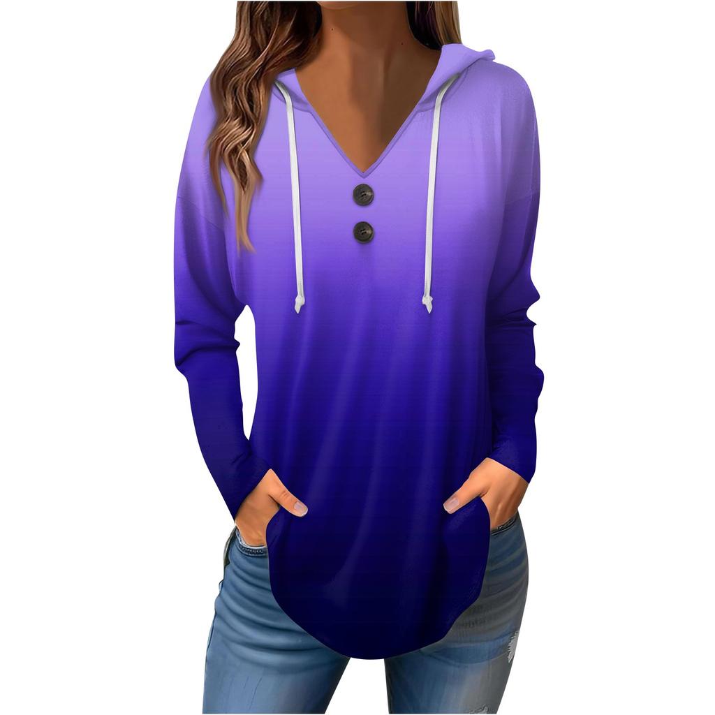 Женские повседневные модные однотонные толстовки с капюшоном на пуговицах и длинными рукавами с V-образным вырезом