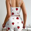 Strawberry Heart Print Women's Casual Camisole Shorts Set