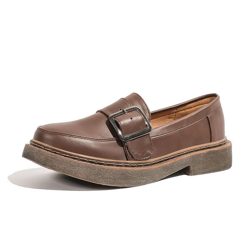 Мода 2024 года, женские туфли-оксфорды в стиле ретро, женские туфли-лоферы с металлической пряжкой, черные/коричневые кожаные туфли на плоской подошве, женские кроссовки на низком каблуке и платформе, мокасины