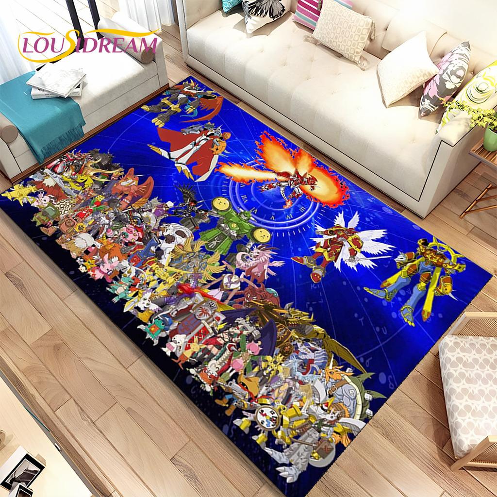 Cartoon Digimon Adventure Area Rug Large,Carpet Rug for Living Room Bedroom Sofa Doormat Decoration, Non-slip Floor Mat Cover 3D