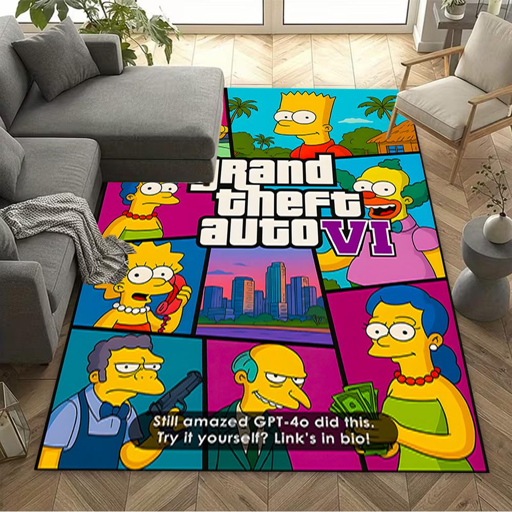 Simpsons Gta Mashup Cover Floor Mat Design for Dining Room Bedrooms Game Room Outdoor Anti-slip Rug Anime Office Decor Birthday/Christmas Gift
