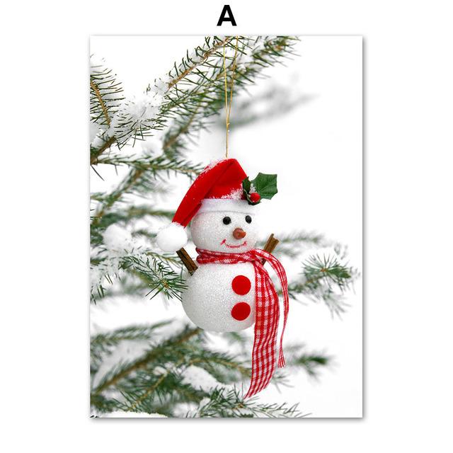 Зимний снежный пейзаж, картина на холсте, настенная живопись, сосновый красный автомобиль, золотой поезд, постер и принт для дома, Рождественский подарок, Декор