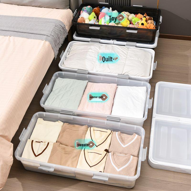 Large Transparent Under-Bed Storage Box - Moisture-Proof Organizer for Home or Dorm