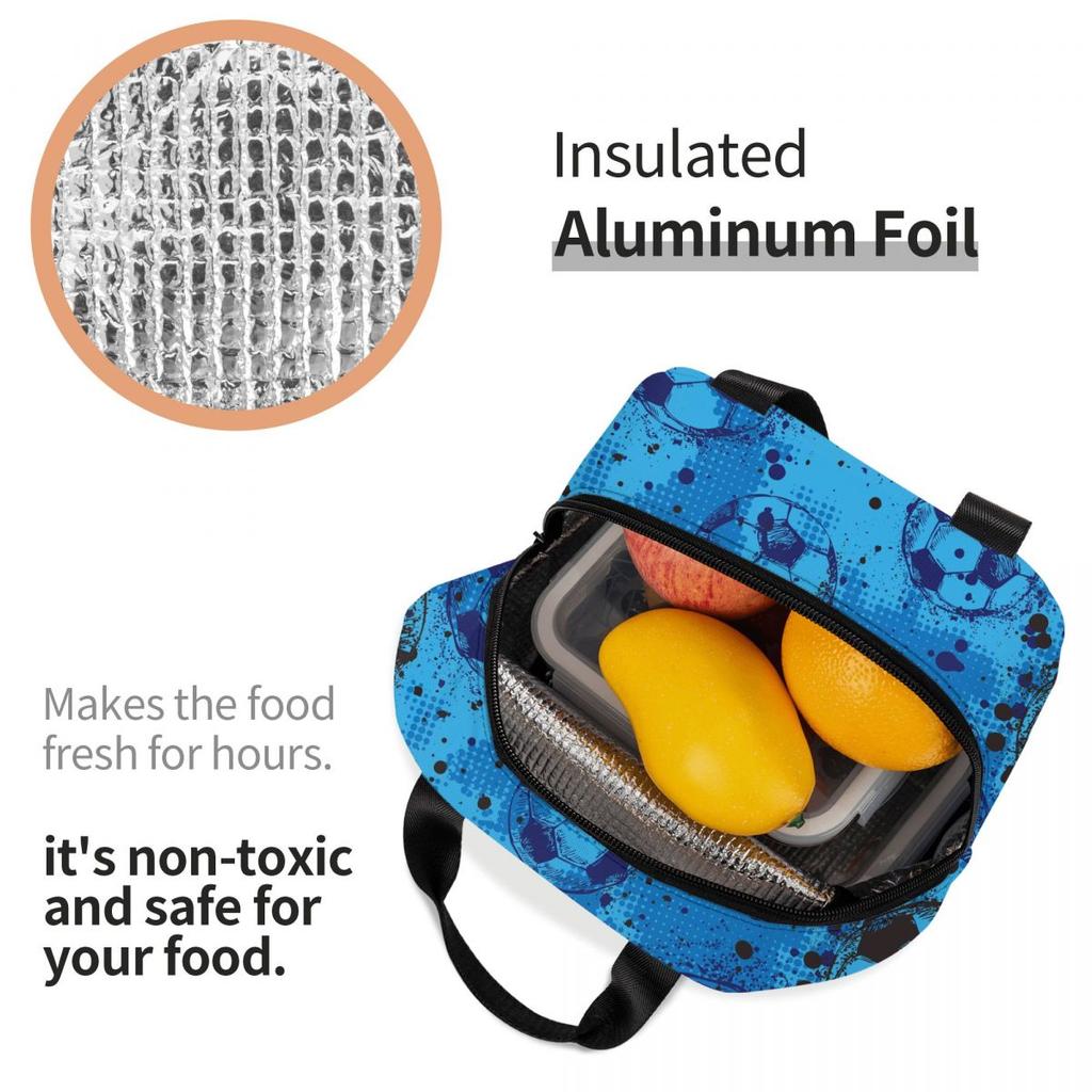 Cartoon Soccer Ball Football Insulated Lunch Bags Large Meal Container Thermal Bag Lunch Box Tote College Travel Food Handbags