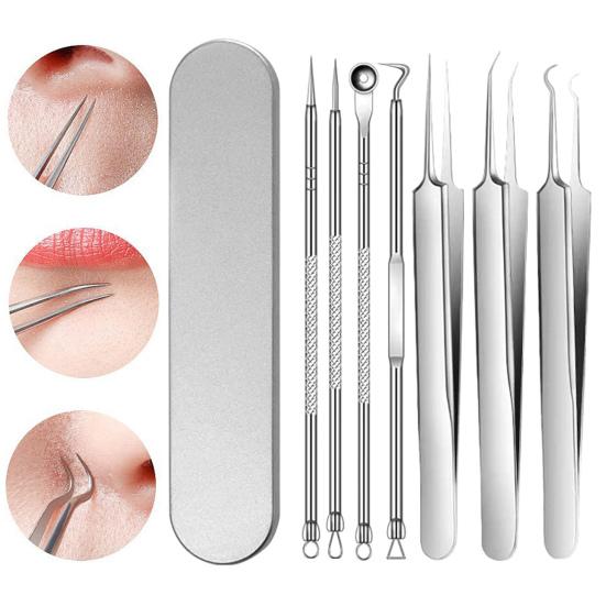 Набор из 7 инструментов для удаления черных точек из нержавеющей стали, набор игл для удаления черных точек на лице, носу, акне, для устранения пятен, набор для выдавливания белых угрей
