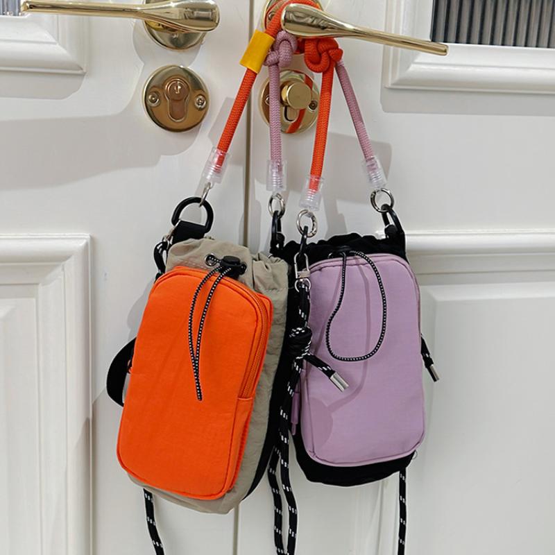 Durable Nylon Color Block Mini Crossbody Bag with Drawstring for Women On the Go