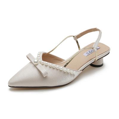 Мода 2024 года, милые женские босоножки с ремешком сзади, женские летние мокасины с бантом из бисера и шнурков, шелковые шлепанцы, женские босоножки на среднем каблуке