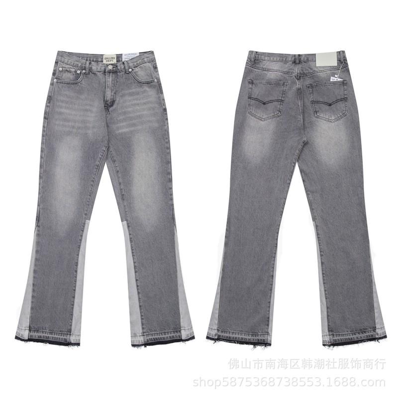 High-Quality Washed Denim Jeans Men Women Slim Flare Leg Black Blue Color Block Mid-Rise Cotton Blend