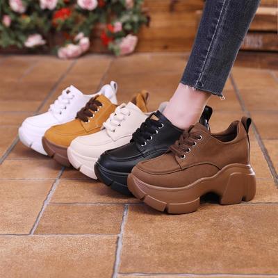 Массивные кроссовки женские весна-осень толстая подошва повседневная обувь женская модная замшевая кожа кроссовки на платформе высокое качество