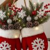 Christmas Gloves Wreath Hanging Ornament Decoration Frosted Pinecones And Red Berries For Holiday Home Wall And Stair Door Decor