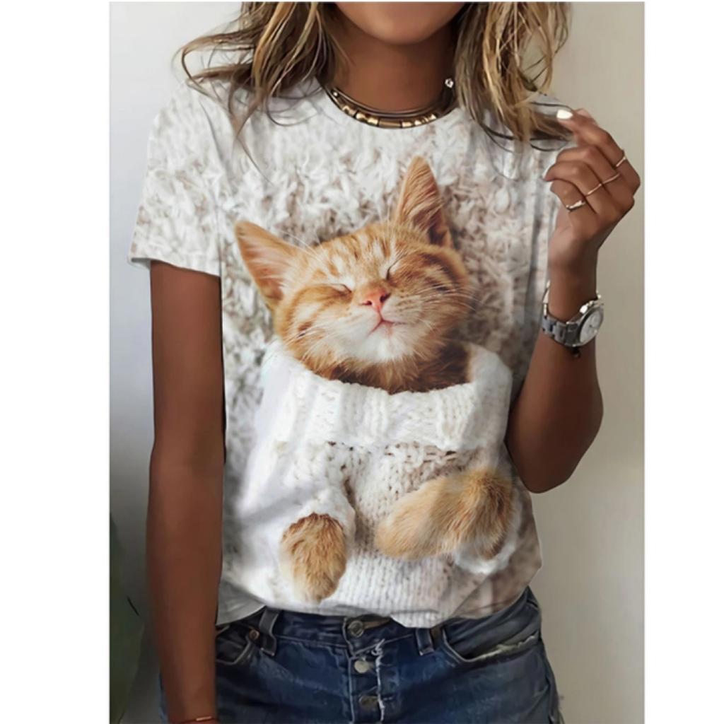 Женская летняя футболка с круглым вырезом и коротким рукавом с рисунком забавной собаки, весна-лето, повседневный вязаный свитер с короткими рукавами, женский