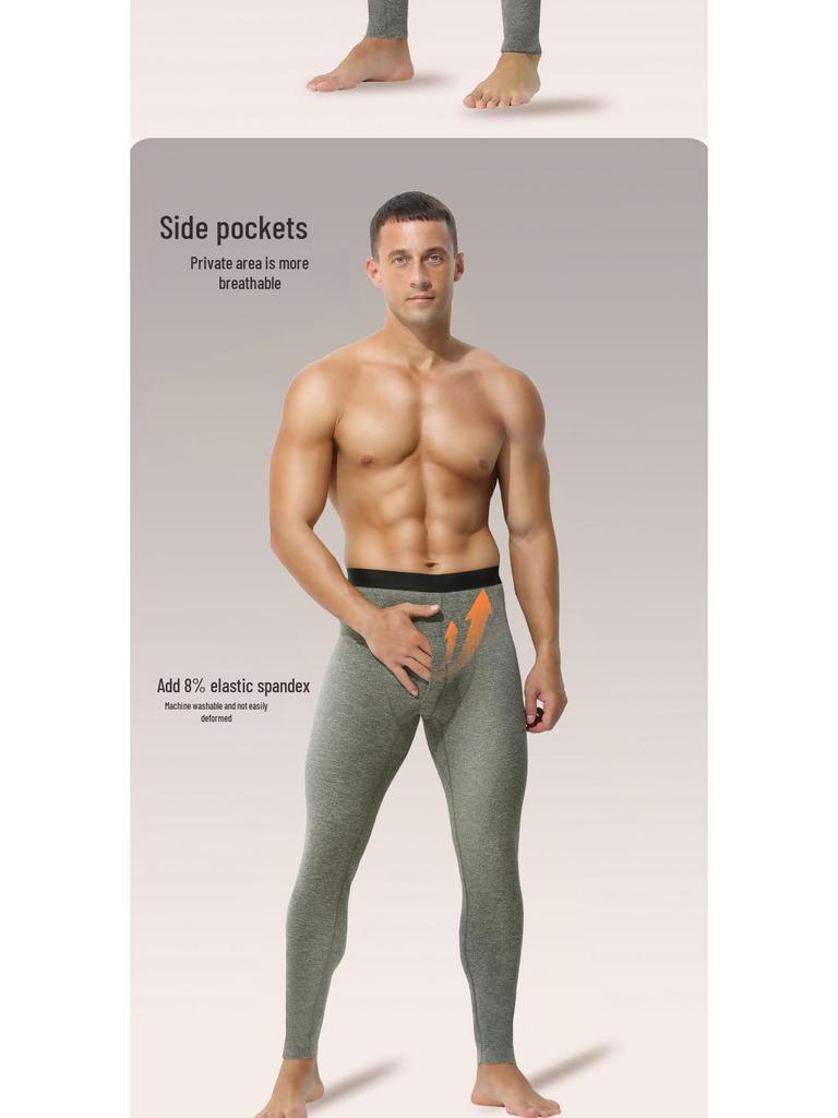 Men's Plush Wool Mulberry Silk Seamless Warm Underwear Pants for Autumn and Winter