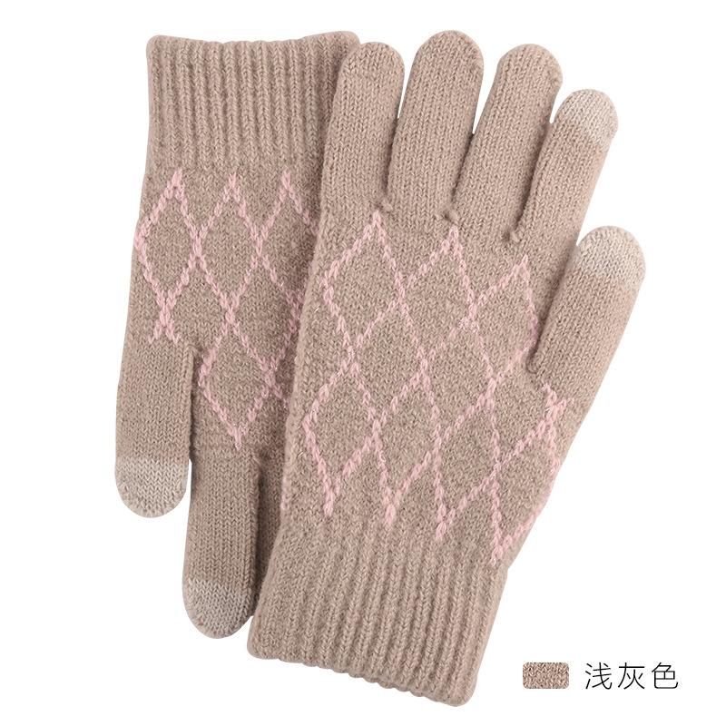 Теплые шерстяные перчатки с сенсорным экраном Зимние женские жаккардовые флисовые утолщенные пальчиковые вязаные перчатки лоток