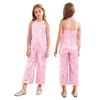 Kids Girls Halter Shiny Sequins Jazz Latin Dance Jumpsuit Sleeveless High Waist Pageant Romper Long Pants