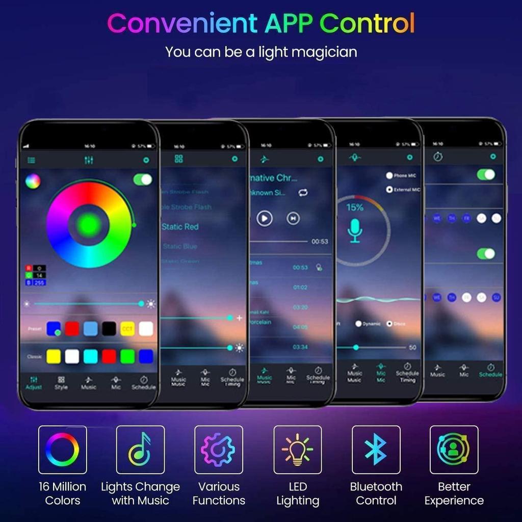 APP+Bluetooth Led Strip Light Music Sync RGB 5050 Led Tape Bluetooth Control Flexible Ribbon for Room Party Decoration TV Backlight