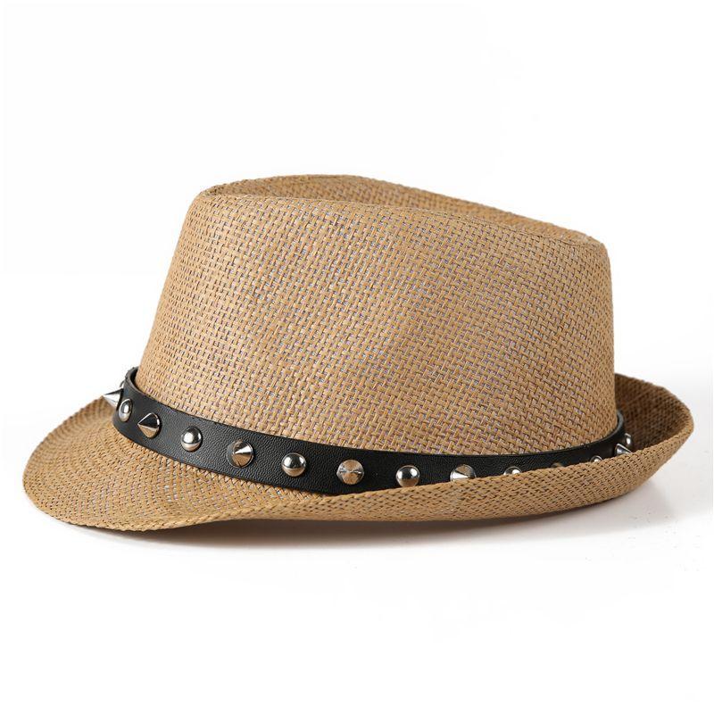 Hat Women's Summer Fashion British Top Hat Breathable Sunshade Hat Riveted Jazz Hat Men's Straw Weaving Small Hat