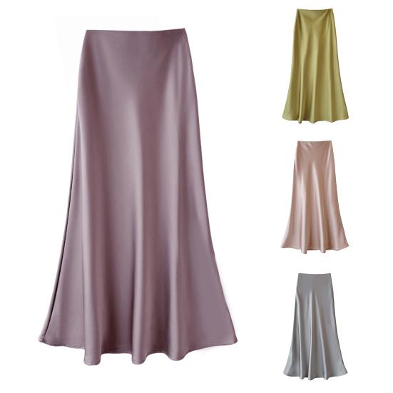 Женская однотонная атласная юбка-миди с высокой талией, однотонная гладкая атласная юбка-миди, цвет бедер, большая