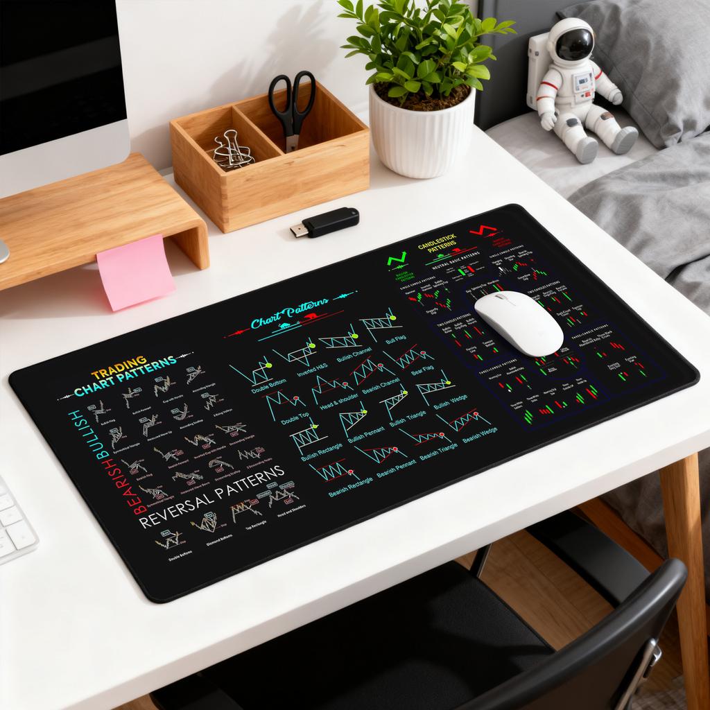 Stock Market Mouse Pad, High-quality Desk Mat Featuring Chart Patterns And Candlestick Charts