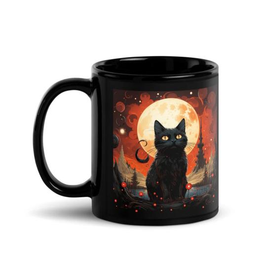 Personalized Black Cat Mug Ceramic Coffee Mug Double-Sided Printing Tea Cup Halloween Novelty Drinkware for Cat Lovers