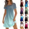 Женская мода, летние платья с квадратным вырезом и короткими рукавами, повседневные свободные платья с карманами и пуговицами, градиентные платья