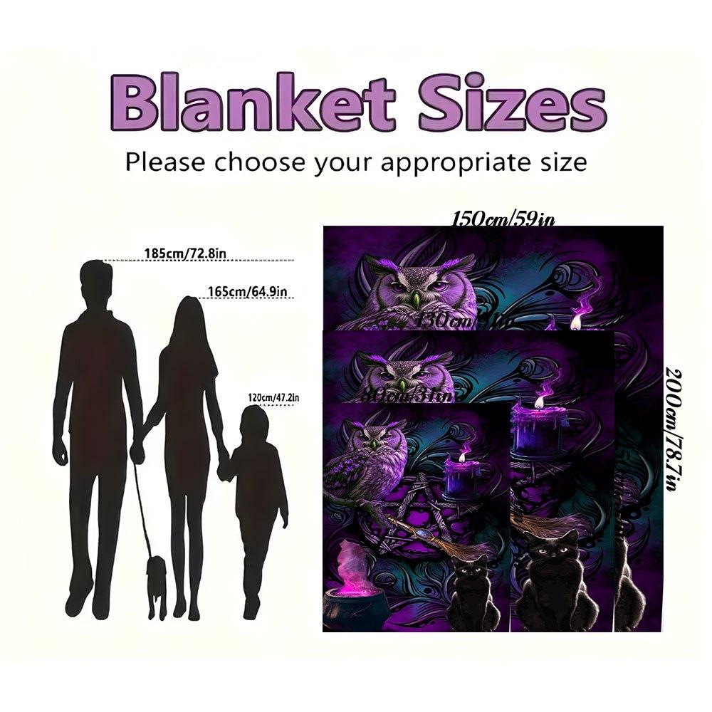 "Enchanted Purple Owl & Black Cat Witch Decor"Blanket Flannel Throw Blanket for Sofa, Bed, Travel, Camping, Office