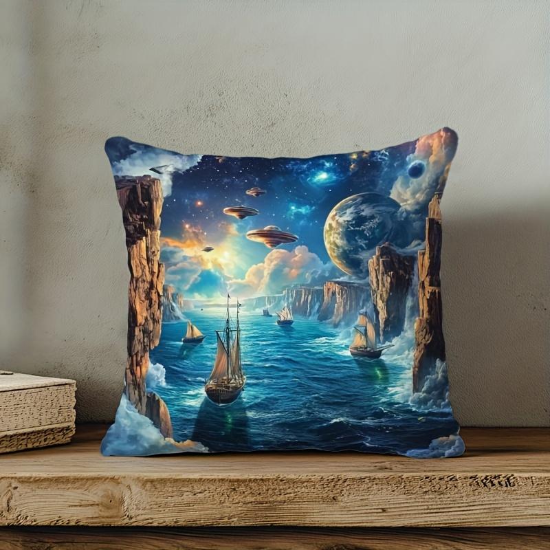1Pc Starry Night & Ufo Scene Pillowcase Polyester Fiber Machine Washable Printed Decorative Pillowcase Home Decor Car Sofa Bedro