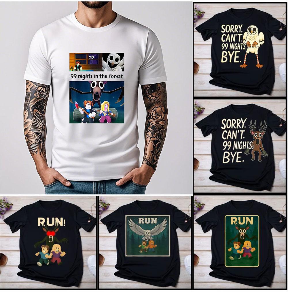 99 Nights Shirt in The Forest 8 Designs Bundle Inspired Gaming Aesthetic Run Halloween Owl in The Forest Kids Meme Mens TShirt