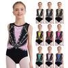 Блестящий купальник для танцев со стразами, без рукавов, с перекрещенными бретелями на спине, боди-майка, униформа для фигурного катания, одежда для гимнастики, балета, танцев