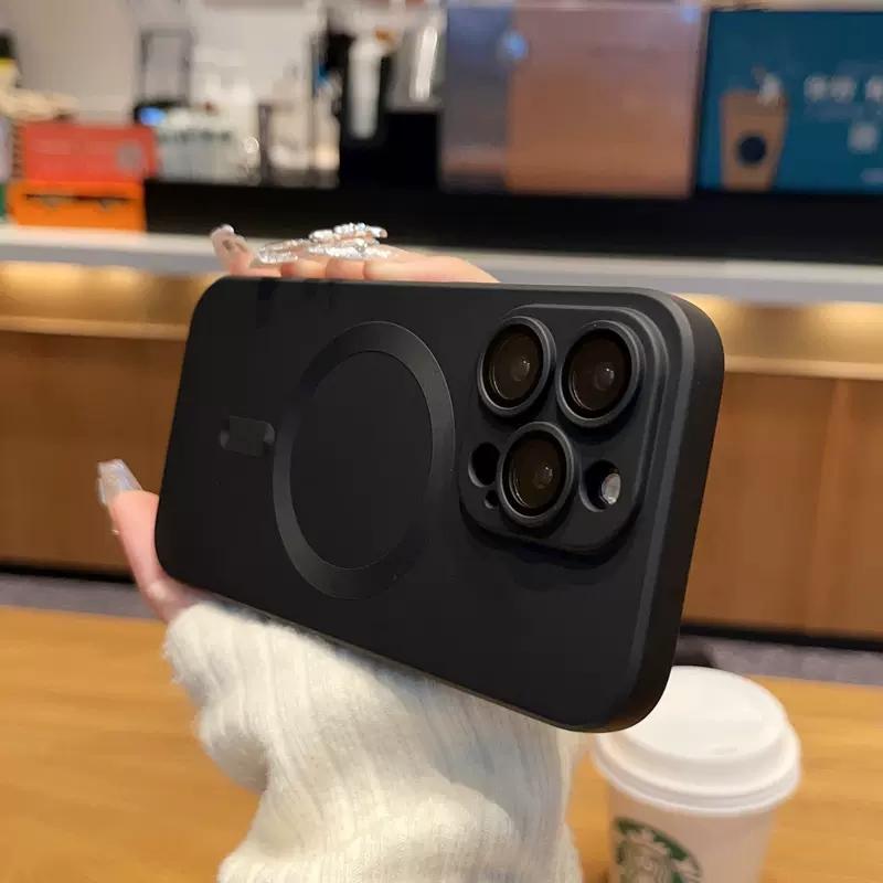 Для Магнитный Матовый Мягкий Силиконовый Чехол Для Для Iphone16 1 14 13 12 11 Pro Max Стеклянная Линза Беспроводная Зарядка Задняя Крышка