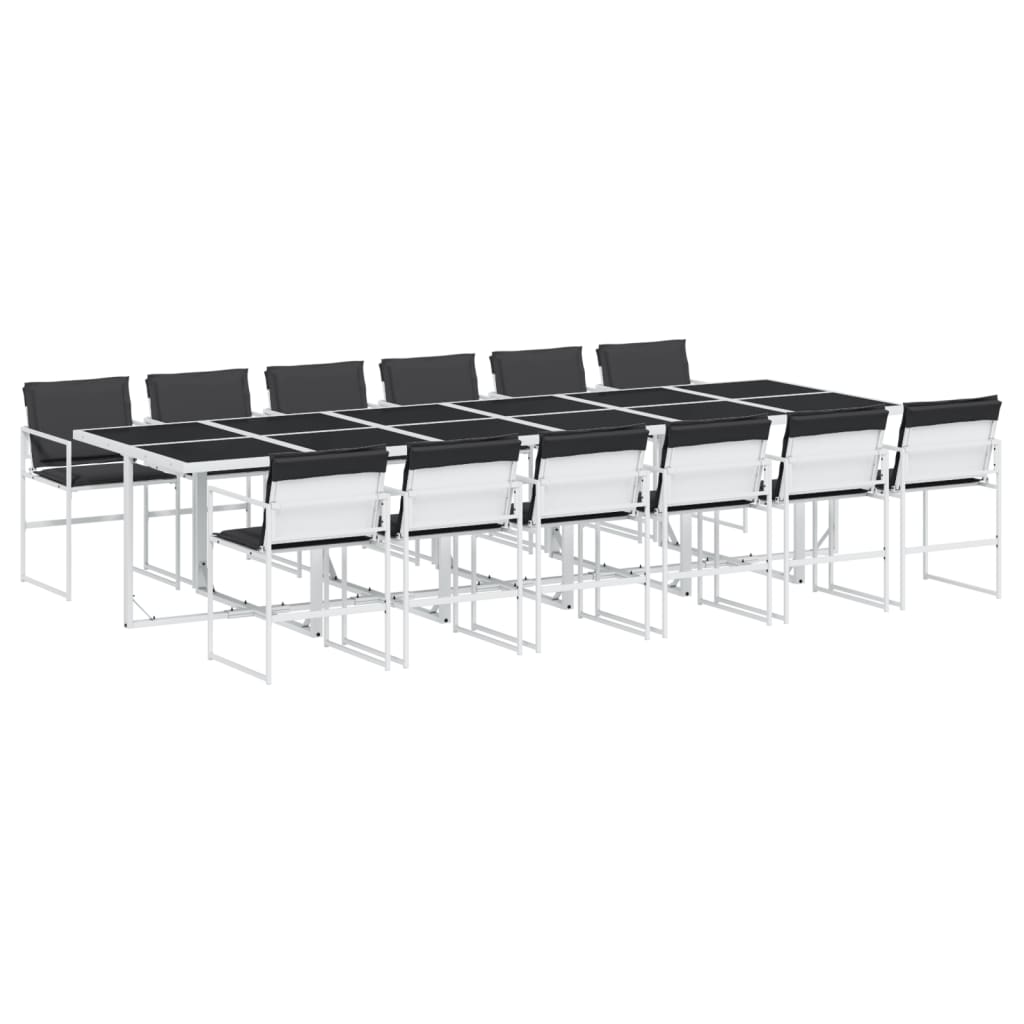 13 Piece Garden Dining Set with Cushions White Textilene