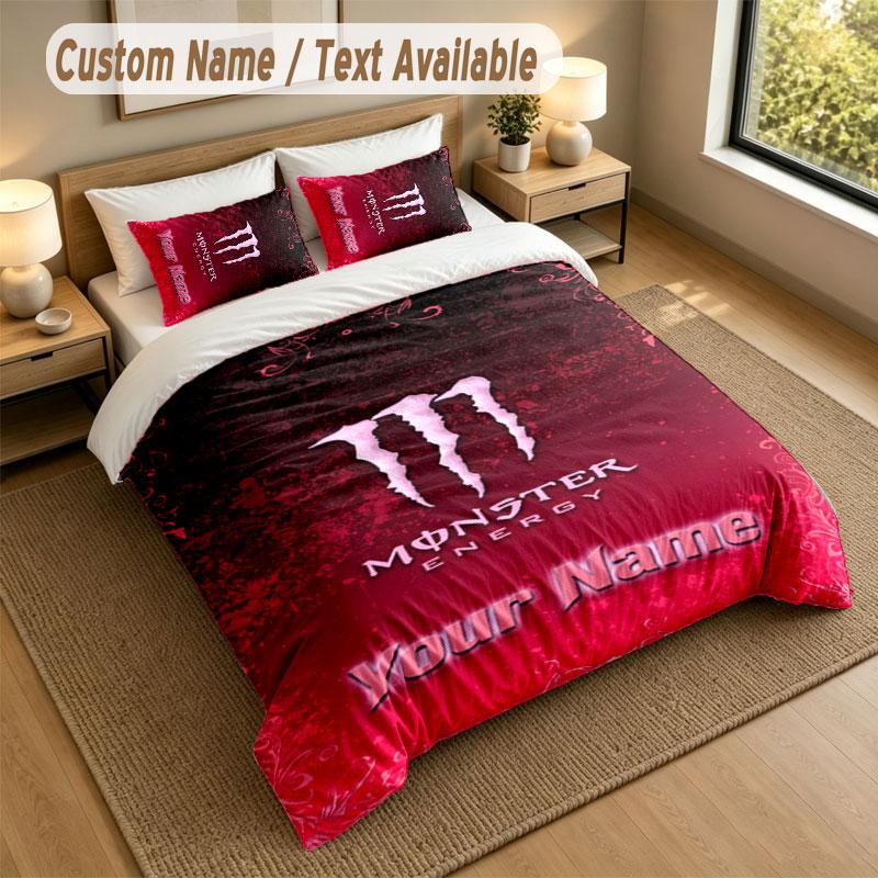 Bedding Set 1 Duvet Cover 2 Pillowcases Monster Energy Print Soft Bed Linen Bedroom Decor