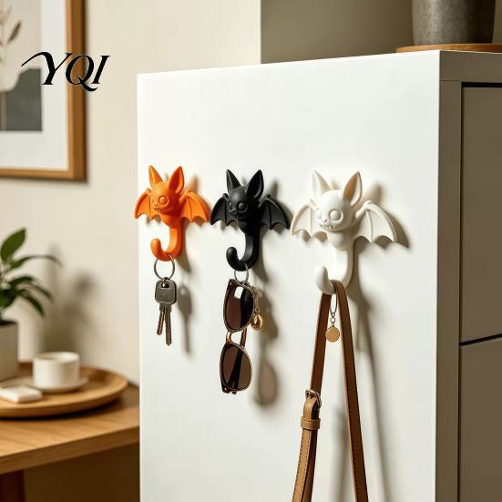 Small Space Storage Organizers 2Pcs 3D Printed Bat Hanging Hooks, Decorative Wall Hangers for Keys Mounted Hooks Bedroom Towels Bags, Adhesive
