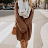 Women's Furry Pullover Sweater Dress Fuzzy Slouchy Oversized Long Tops Loose Crew Neck Fall Short Mini Dress