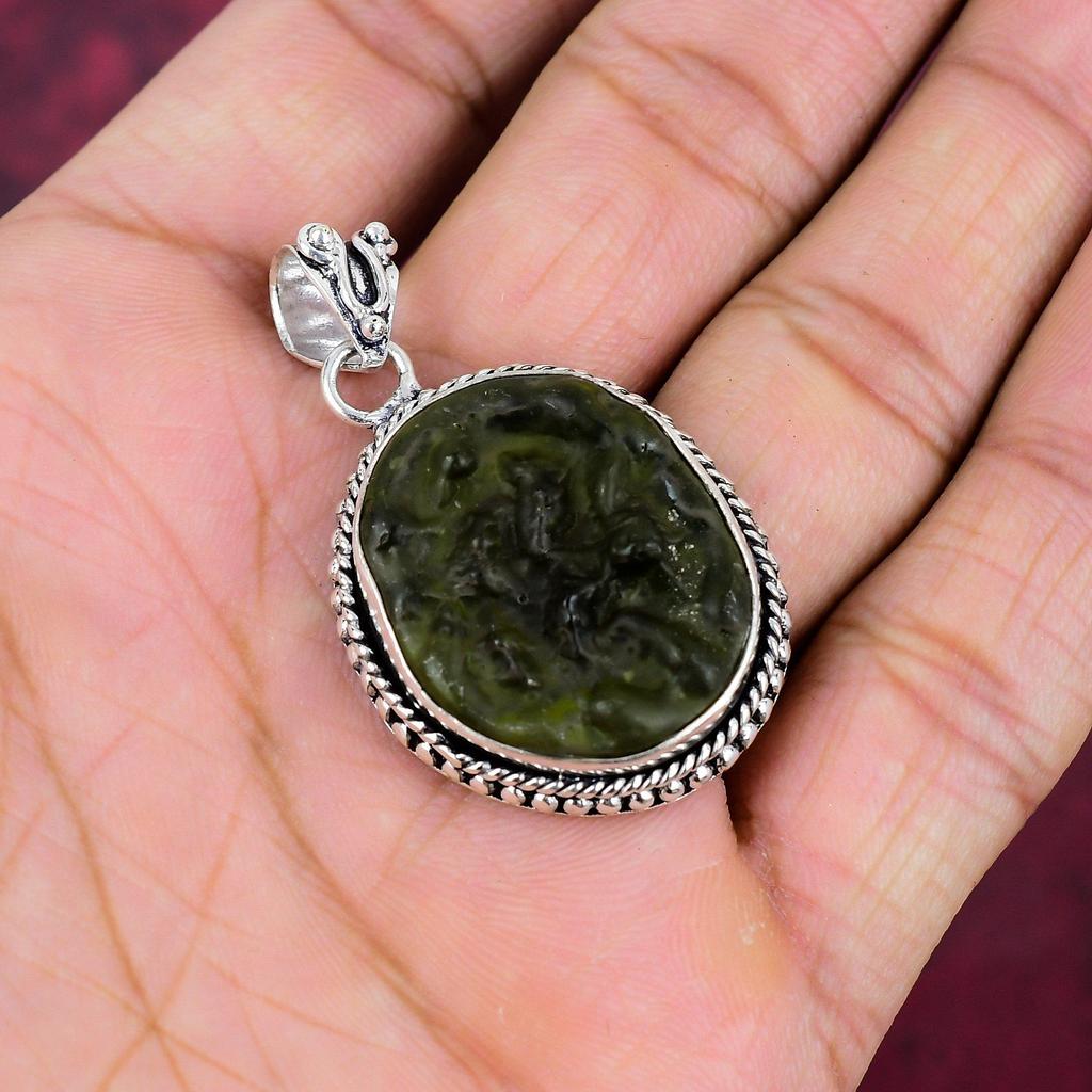 Moldavite Pendant, 925 Solid Sterling Silver Jewelry, Gemstone Pendant, Gift For Her Handmade Dainty Jewelry