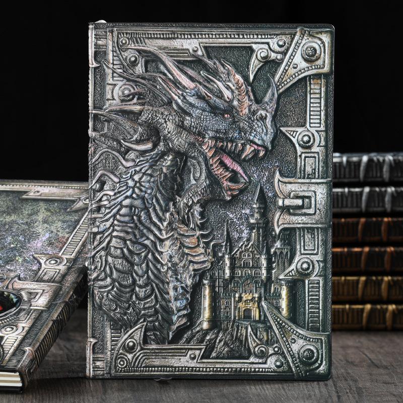 A5 Retro Relief Dragon Notebook Eye Inlay on the Back Dinosaur European Medieval Notebook 3D