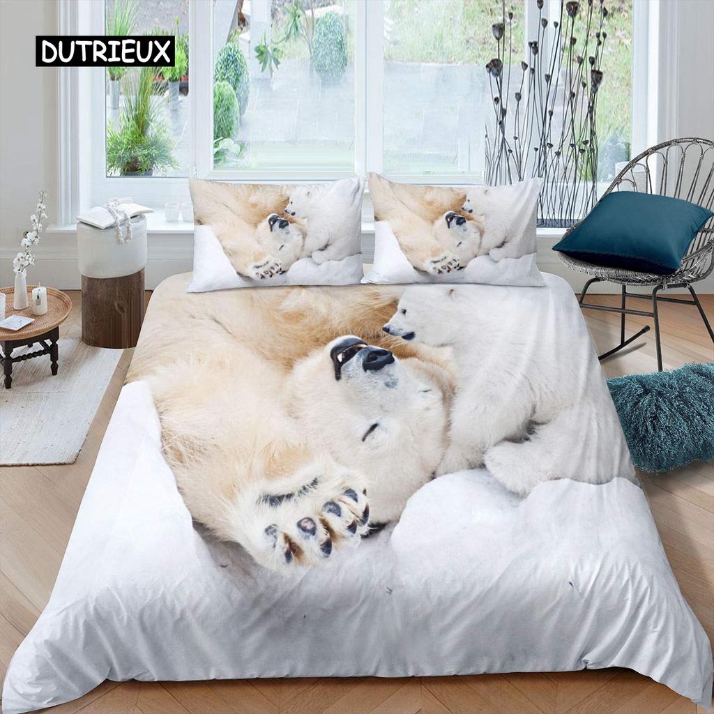 Белый медведь пододеяльник комплект постельного белья размера Queen Белый медведь с рисунком животных пододеяльник с принтом медведя для взрослых подростков детей