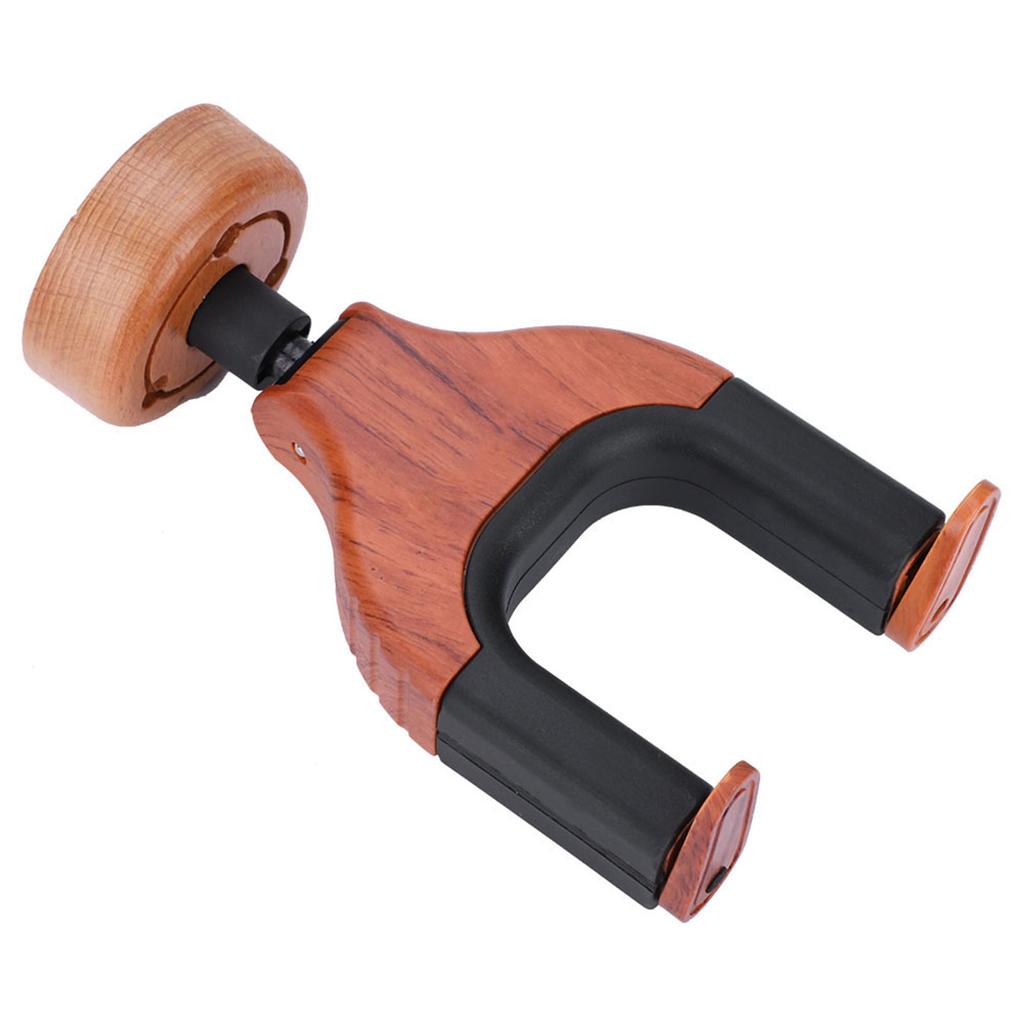 Guitar Wall Mount Hanger Holder Solid Wood Base Plastic Rubber Hook Body (Red Wood Color)