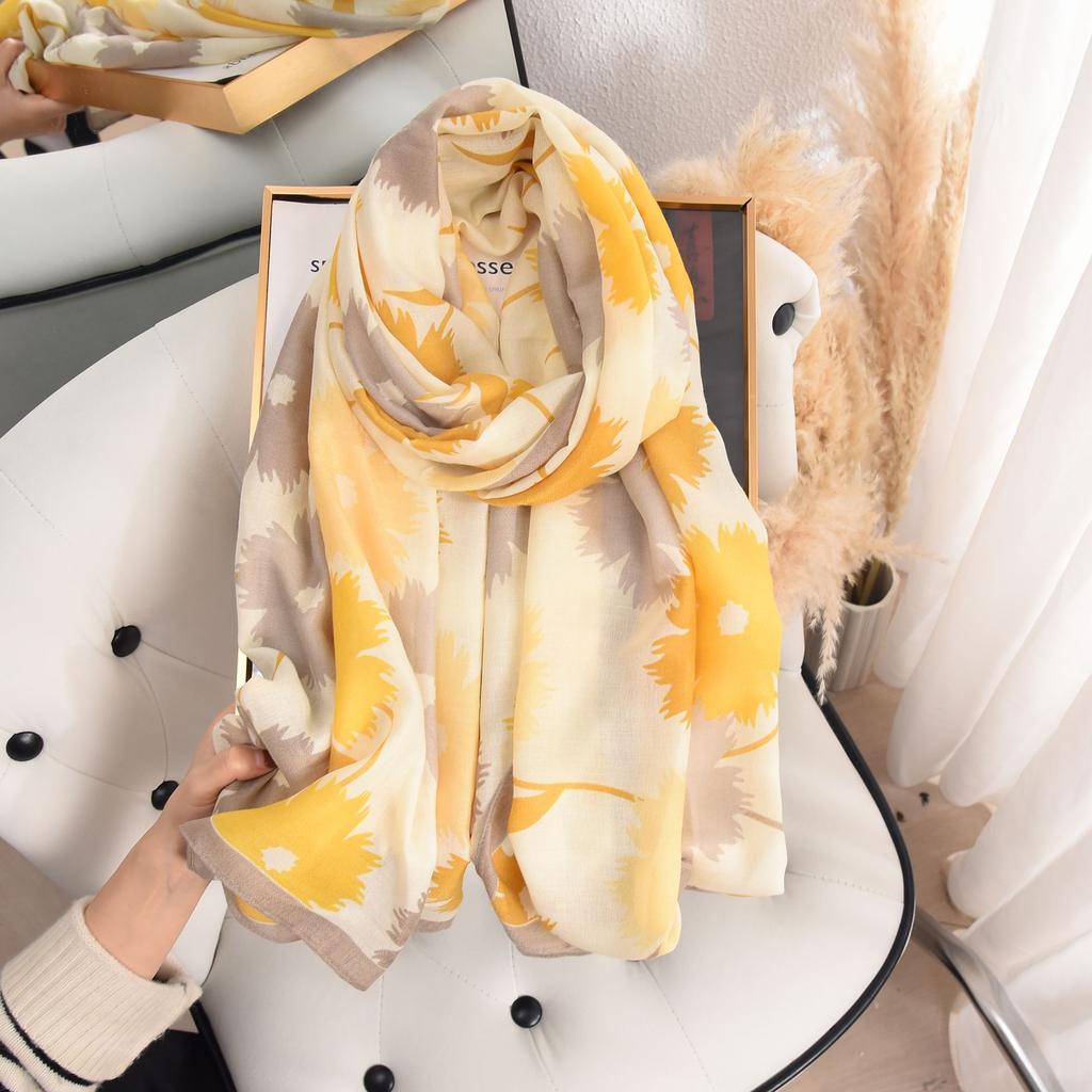 Шарф из искусственного хлопка и льна для женщин, модный весенне-летний, тонкий, пасторальный, с цветочным принтом, шелковый шарф, высококачественная шаль для темперамента